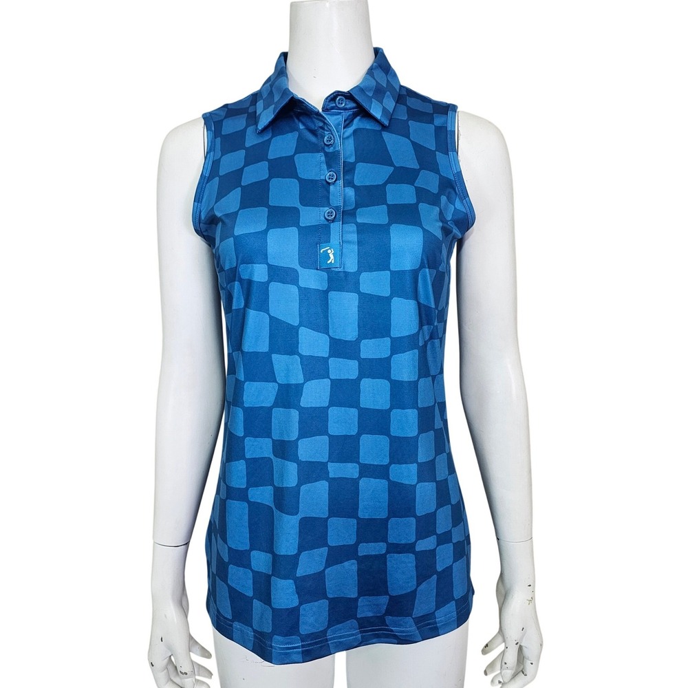 Bogey Bros Golf Polo Womens S Blue Geometric Sleeveless Stretch Top Tennis